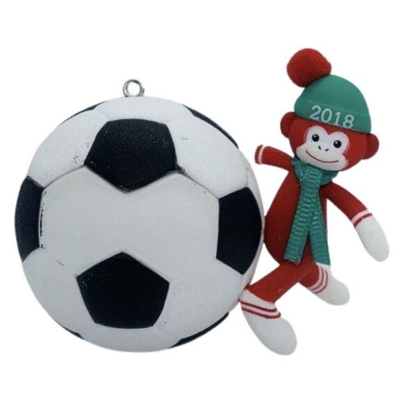 Hallmark Soccer Ornament Star Personalize Keepsake  2018 Sock Monkey Ball - Picture 1 of 7